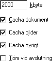 2000 Kbyte cache, "Cacha dokument", "Cacha bilder" och "Cacha övrigt" ikryssade.